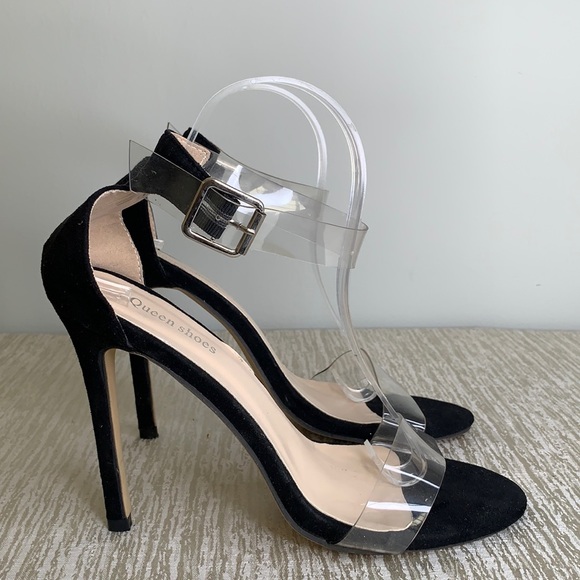 QUEEN SHOES BLACK CLEAR HEELS SIZE 12 - Picture 2 of 10